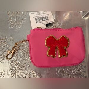 Pink and red bow keychain wallet